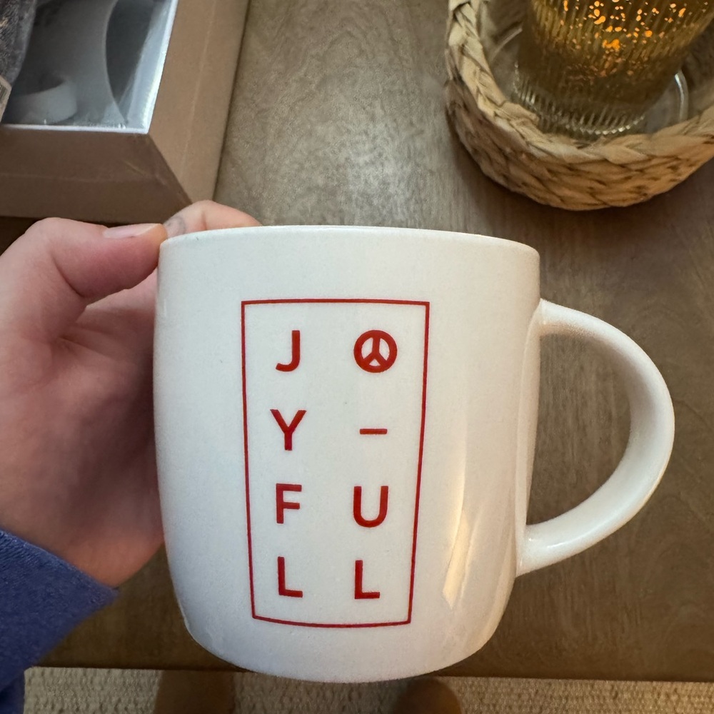 Starbucks Joyful White Mug with Red Design